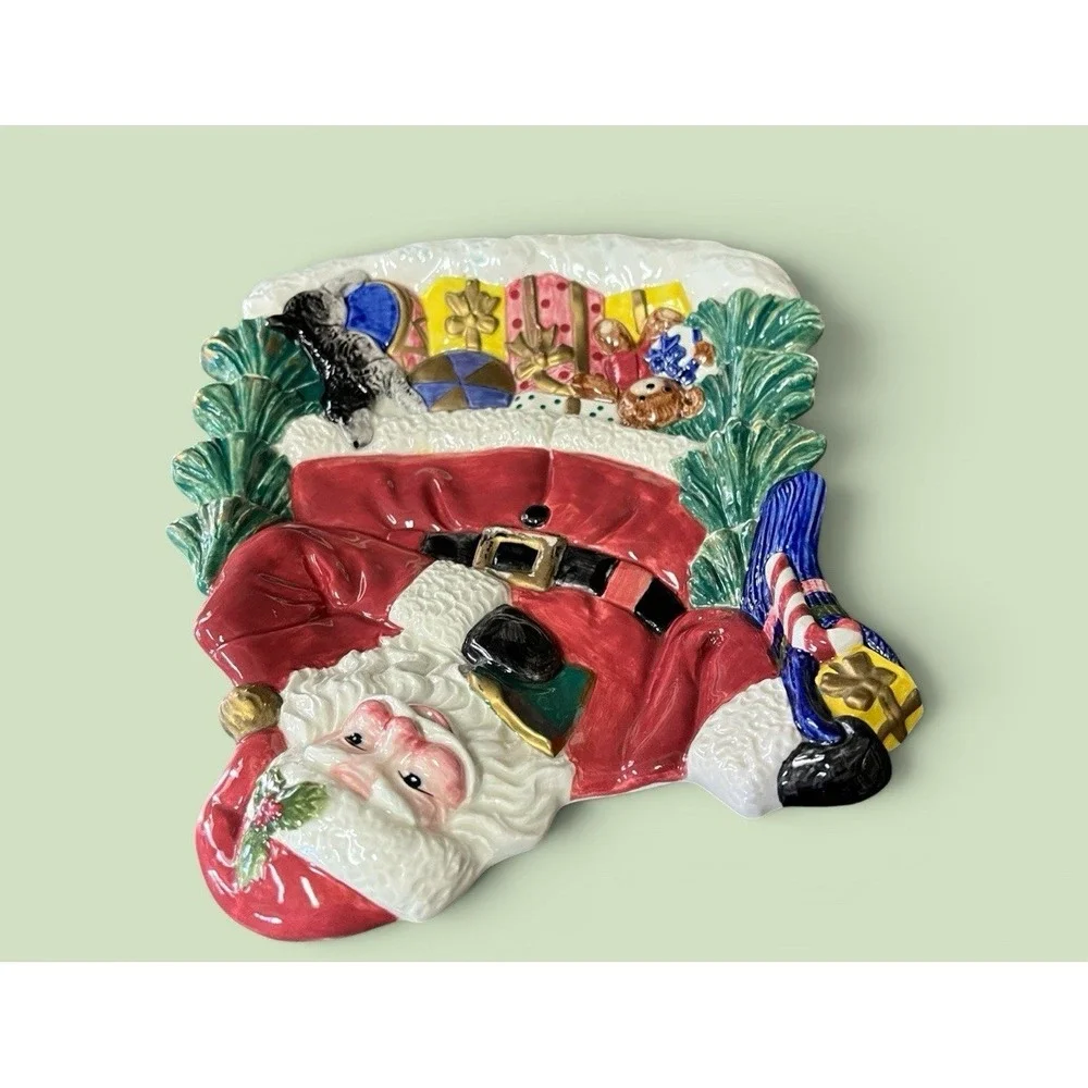 Fitz & Floyd Omnibus 1996 Santa Claus Canape Snack Desert Cookie Plate Bowl Xmas